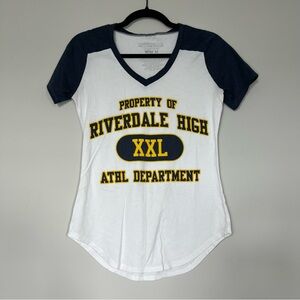 Ripple Junction White and Navy Riverdale T-Shirt Women’s Size M V-Neck